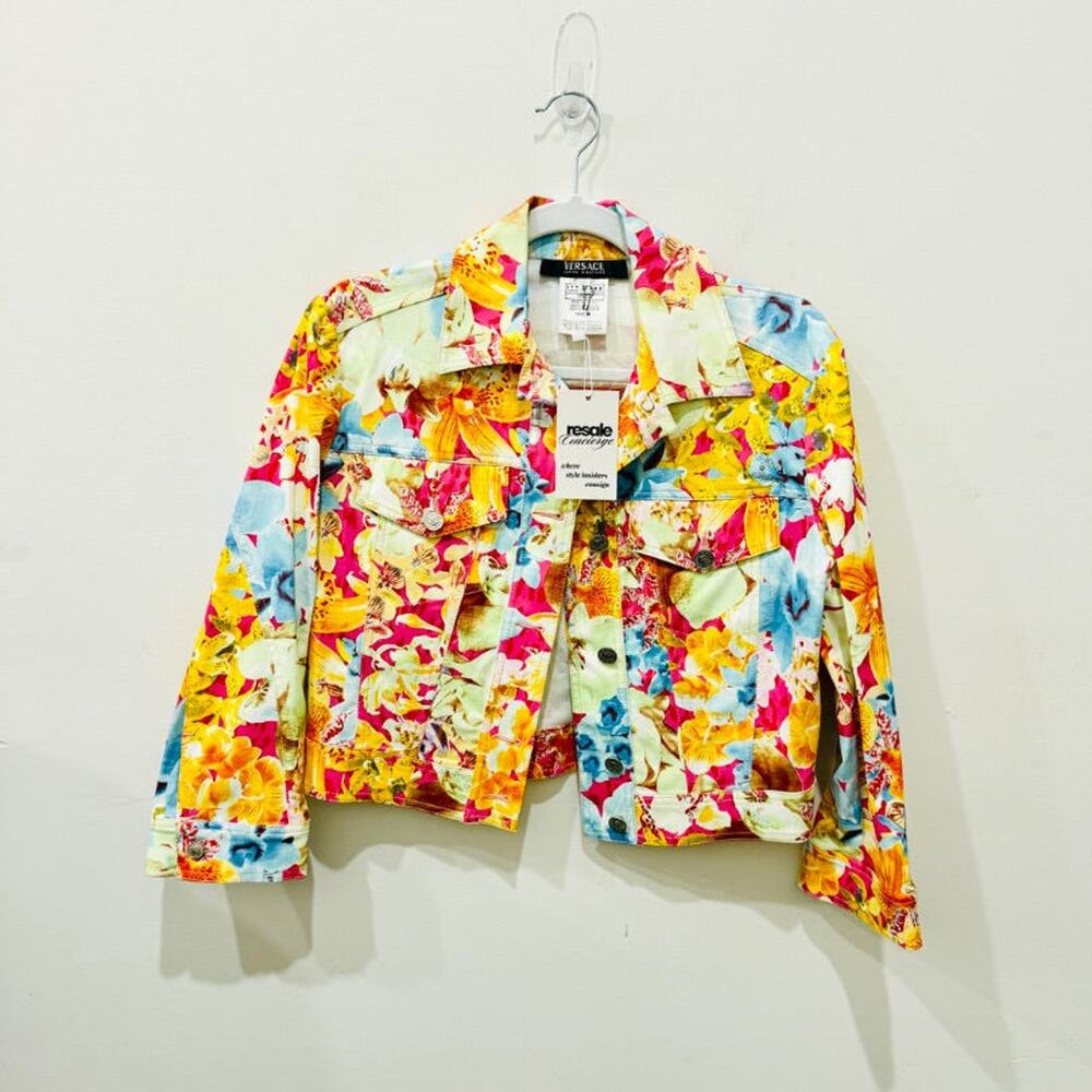 Versace Jeans Couture 3/4 Sleeve Cropped Floral jacket Yellow Multi Womens Small